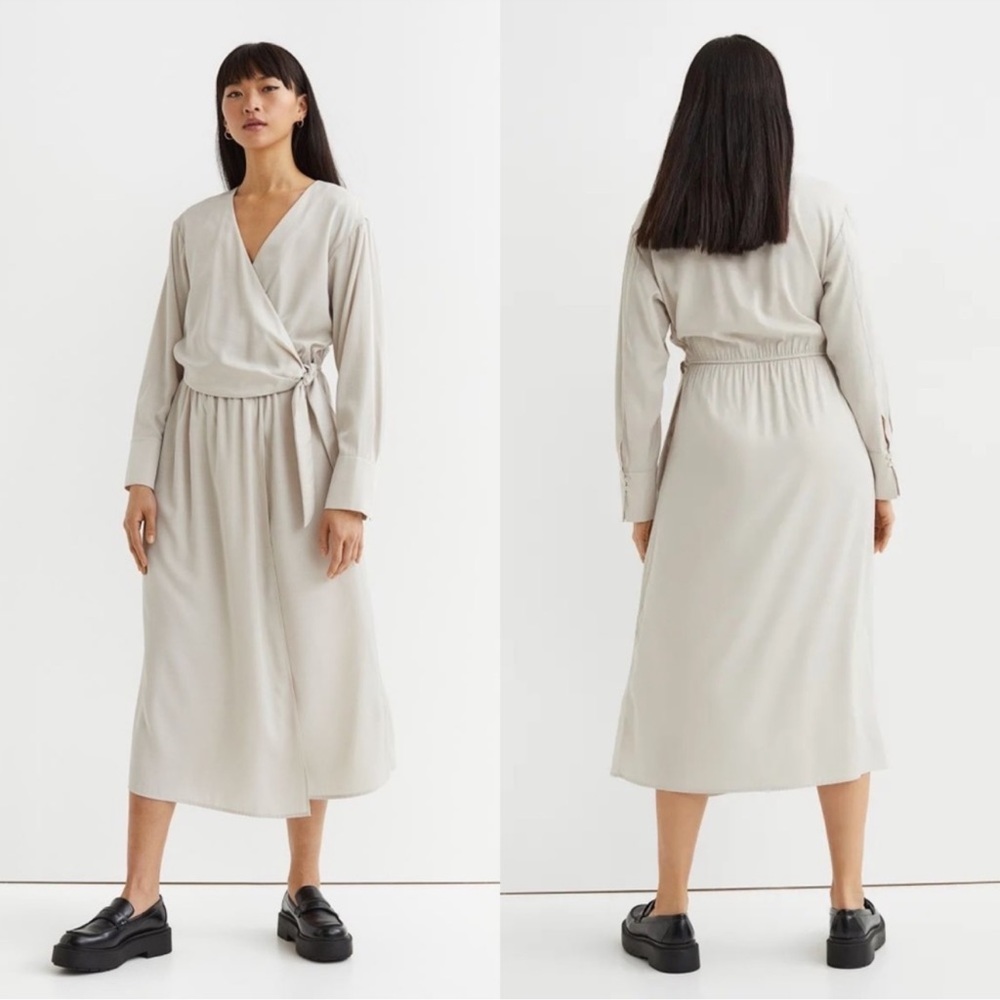 H&M Cream and Tan Midi Dress